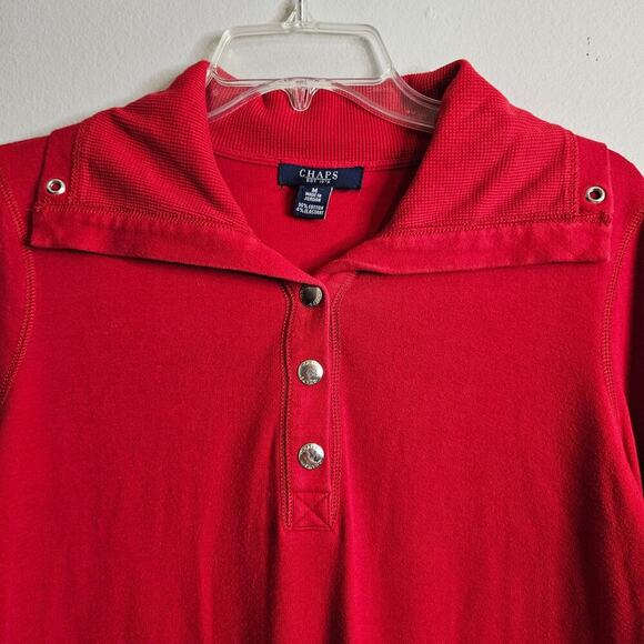 Chaps Ralph Lauren Womens Red Long Sleeve Knit Shirt Snap Front Stretch Size M - Picture 5 of 10